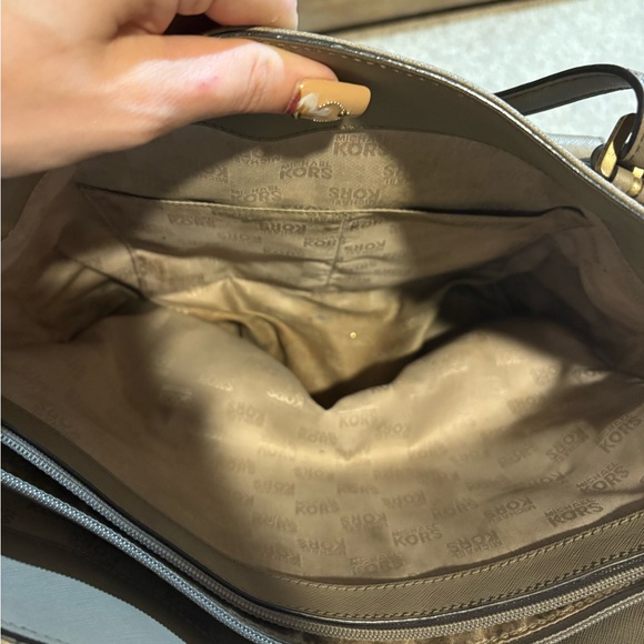 Michael Kors Beige Taupe Mirror MirroredTote Bag Shoulder Purse - Picture 11 of 14